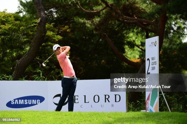 Han Changwon of South Korea pictured during the third round of the Kolon Korea Open Golf Championship at Woo Jeong Hills Country Club on June 23,...