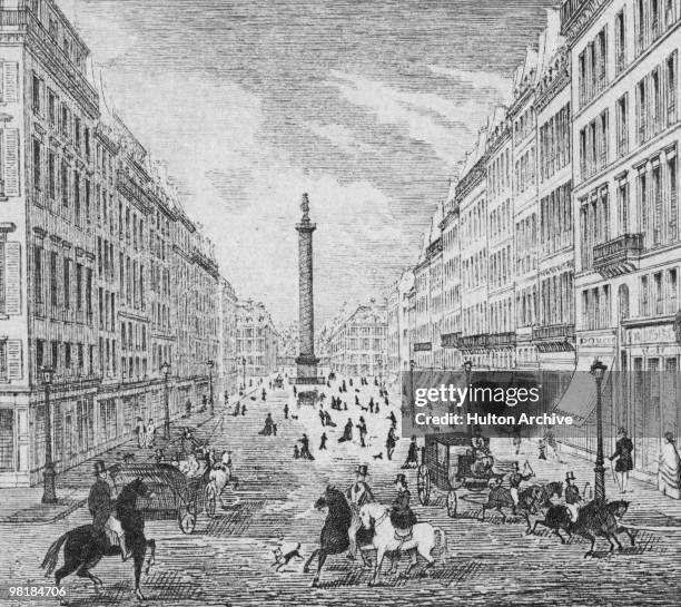 The Rue de la Paix in Paris, with the Place Vendome Column at the end, 1850.