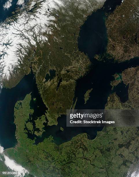 southern scandinavia - satellite image stockfoto's en -beelden