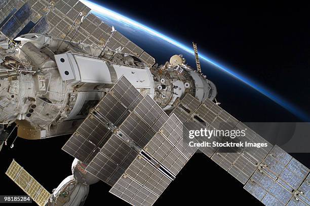 a portion of the international space station. - airglow imagens e fotografias de stock