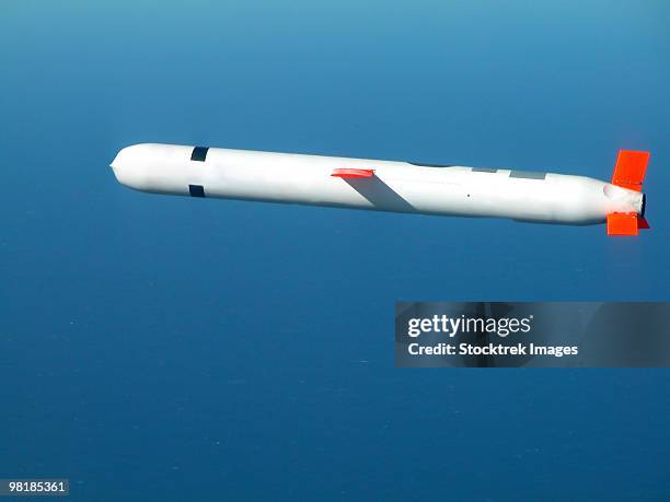 a tactical tomahawk block iv cruise missile conducts a controlled flight test in southern california - cruise missile stock pictures, royalty-free photos & images