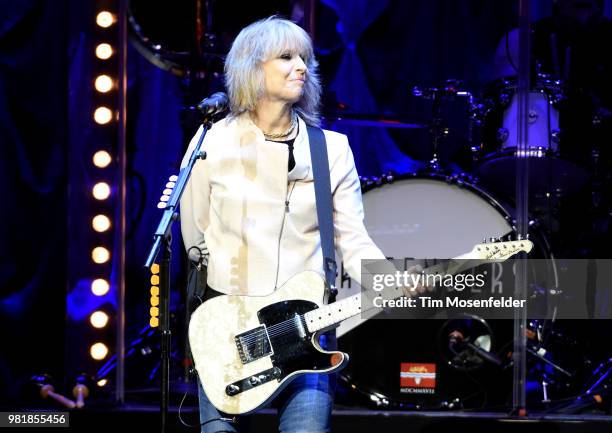 Chrissie Hynde of The Pretenders performs at The Masonic Auditorium on June 22, 2018 in San Francisco, California.