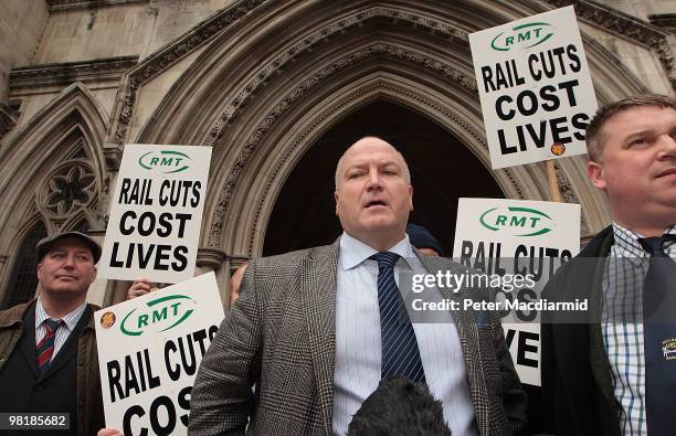 Union general secretary Bob Crow talks to reporters as he leaves the High Court on April 1, 2010 in London, England. Network Rail has a won an...