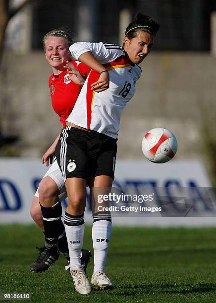 Kyra Malinowski of Germany battles for the ball during the U19 Women International Friendly match between Norway and Germany at the FK Backa 1901...