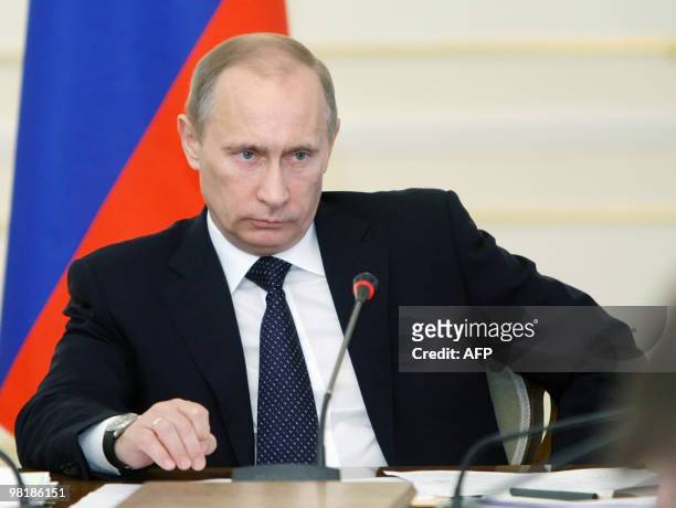 Russian Prime Minister Vladimir Putin attends a meeting outside Moscow in Novo-Ogarevo on March 31, 2010. Putin said the latest attack in the North...