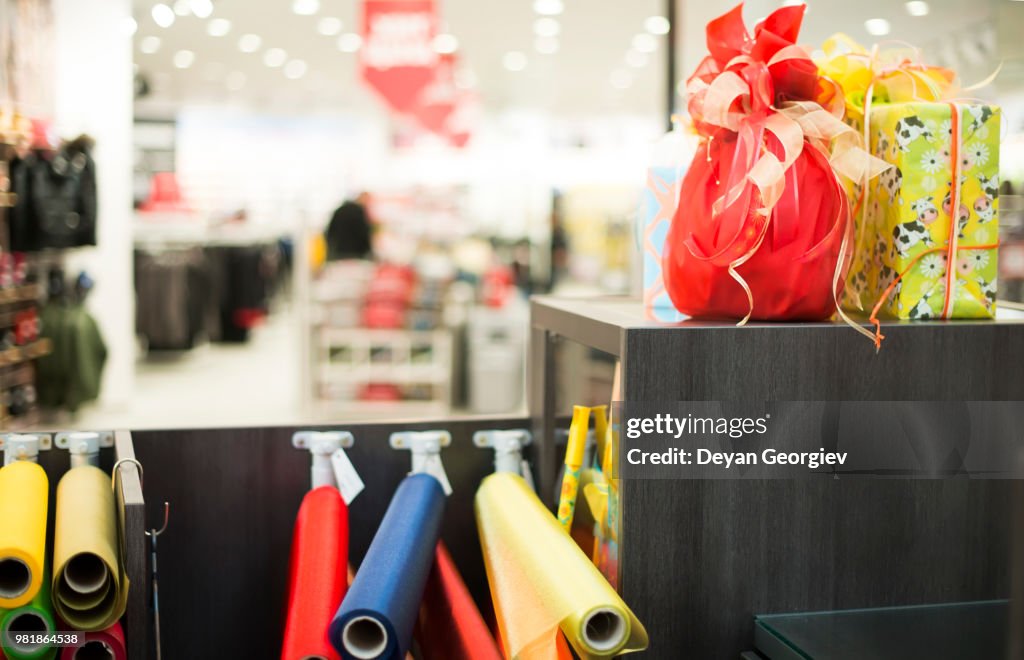 Gift boxes in shopping center