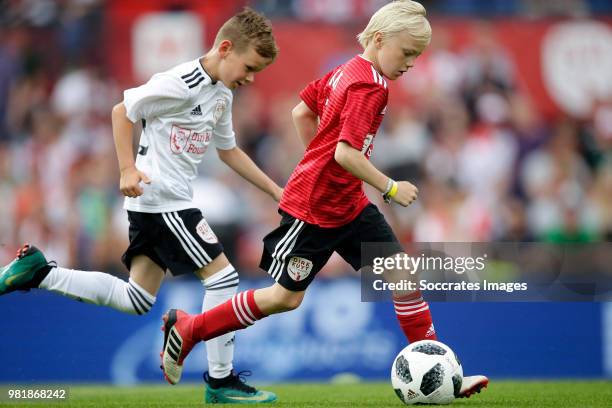 Jayden Sneijder , Jorden Kuyt during the Dirk Kuyt Testimonial at the Feyenoord Stadium on May 27, 2018 in Rotterdam Netherlands