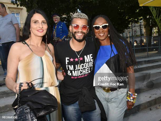 Sylvie Ortega Munos, dancer Brahim Zaibat and TV presenter/actress Nadege Beausson Diagne attend Fete des Tuileries on June 22, 2018 in Paris, France.