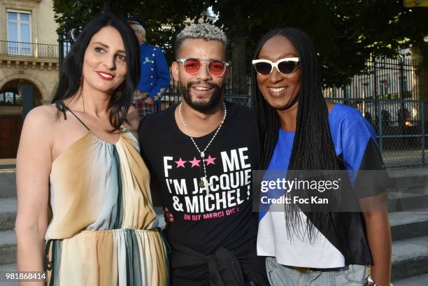 Sylvie Ortega Munos, dancer Brahim Zaibat and TV presenter/actress Nadege Beausson Diagne attend Fete des Tuileries on June 22, 2018 in Paris, France.