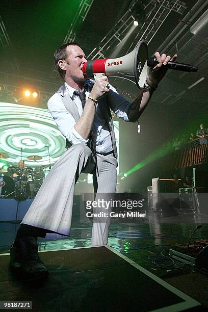 Vocalist Scott Weiland performs in concert with Stone Temple Pilots at the Austin Music Hall on March 18, 2010 in Austin, Texas.