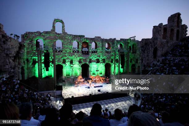 Sting, english singer, songwriter, composer and actor, in a live concert at the Odeon of Herodes Atticus in Athens, Greece on June 22, 2018 joined by...