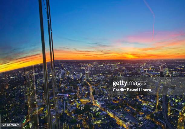View from the Shard on London skyline at sunset.