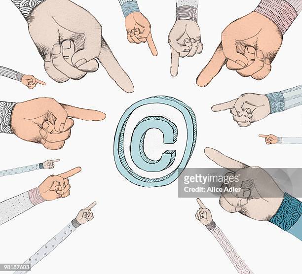 illustrations, cliparts, dessins animés et icônes de hands pointing to a copyright symbol - invention