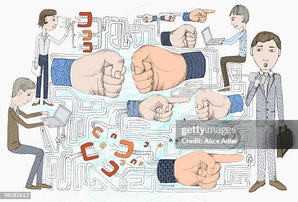 illustrazioni stock, clip art, cartoni animati e icone di tendenza di chattering teeth, human hands gesturing, and people working - irritazione illustrazioni