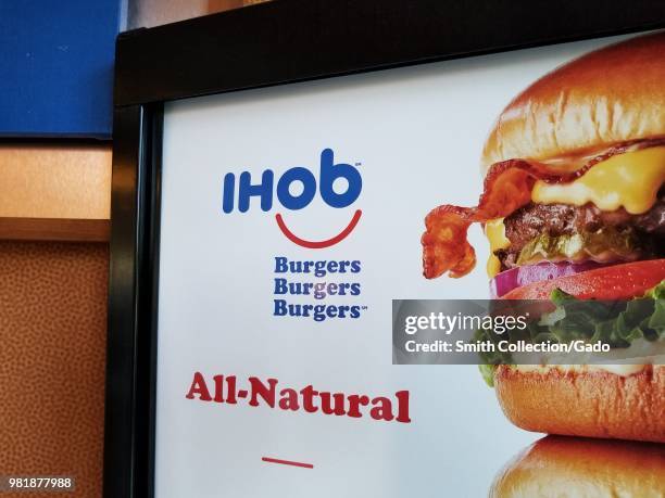 Close-up of sign with IHoB logo, following pancake restaurant International House of Pancake's decision to change its name to IHoB, Dublin,...