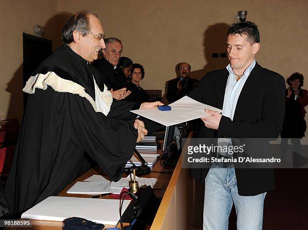 Olympic Gold medalist Igor Cassina graduates at the Cattolica University on March 29, 2010 in Milan, Italy.
