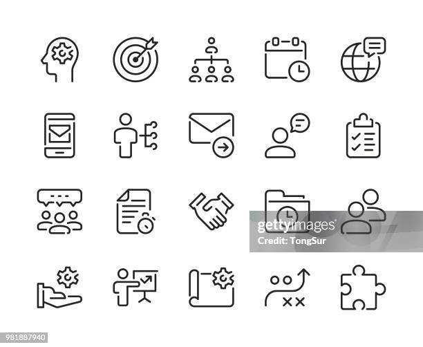ilustraciones, imágenes clip art, dibujos animados e iconos de stock de iconos de línea de gestión de proyecto - gestión de proyectos