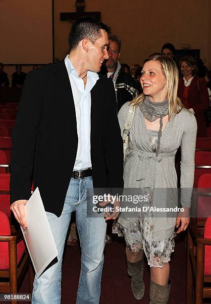 Olympic gold medalist Igor Cassina and his girlfriend Glenda Nebel attend graduation at the Cattolica University on March 29, 2010 in Milan, Italy.