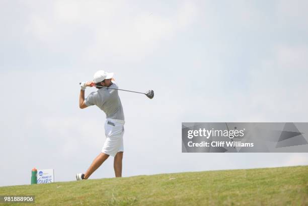 Lynn's Tomas Gana during the Division II Men's Team Match Play Golf Championship held at the Robert Trent Jones Golf Trail at the Shoals, Fighting...