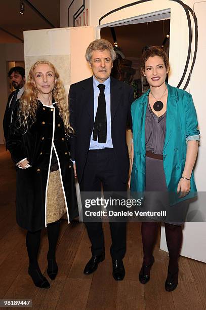 Franca Sozzani, Alain Elkann and Ginevra Elkann attend the Press Preview of the "The Museum Of Everything" at the Pinacoteca Giovanni e Marella...