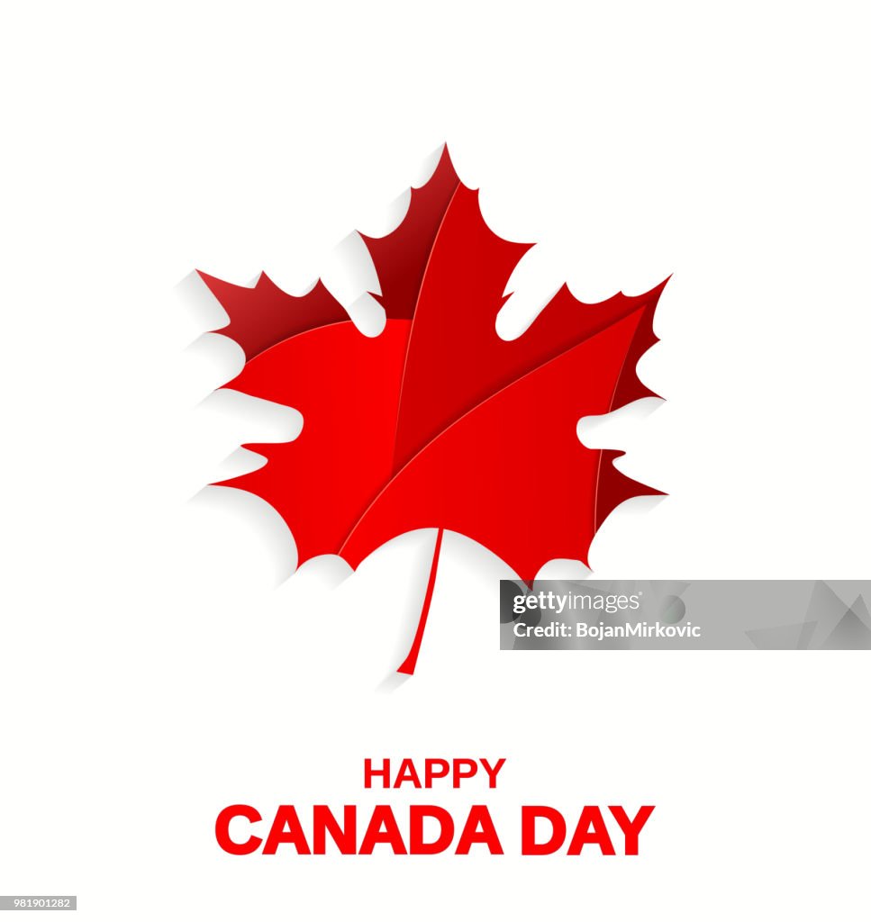 Happy Canada Day poster. Maple leaf on white background. Vector illustration.
