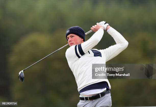 Niklas Norgaard Moller of Denmark plays his first shot on the 1st tee during Day Three of the SSE Scottish Hydro Challenge hosted by Macdonald Hotels...