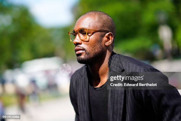 Serge Ibaka, basketball player, outside Cerruti, during Paris Fashion Week - Menswear Spring-Summer 2019 on June 22, 2018 in Paris, France.