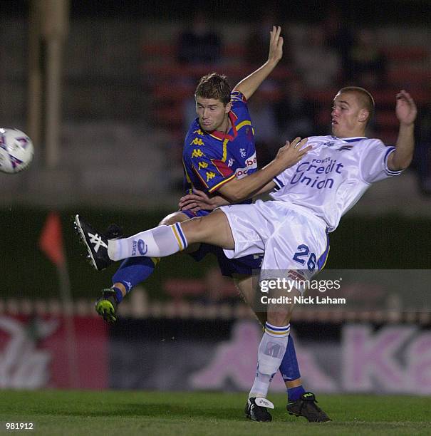 Luke Roddenburg of the Power is cahallenged by a Spirit defender during the NSL match between the Northern Spirit and the Parramatta Power at North...