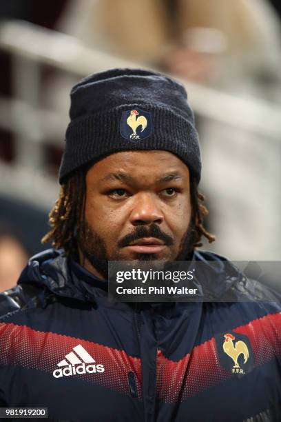 Mathieu Bastareaud of France looks on during the International Test match between the New Zealand All Blacks and France at Forsyth Barr Stadium on...