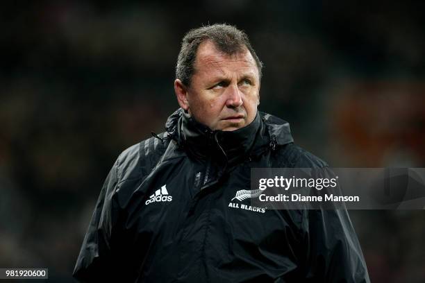 Ian Foster, assistant coach of the All Blacks, looks on ahead of the International Test match between the New Zealand All Blacks and France at...