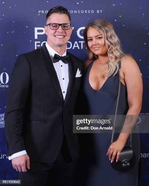 Johnny Ruffo and Tahnee Sims attend the Save Our Sons Sydney Gala Dinner at the ICC Sydney on June 23, 2018 in Sydney, Australia.