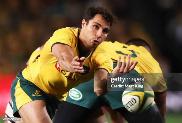 Nick Phipps of the Wallabies passes during the Third International Test match between the Australian Wallabies and Ireland at Allianz Stadium on June...