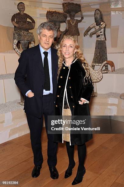 Alain Elkann and Franca Sozzani attend the press preview of the ''The Museum Of Everything'' at the Pinacoteca Giovanni e Marella Agnelli on March...