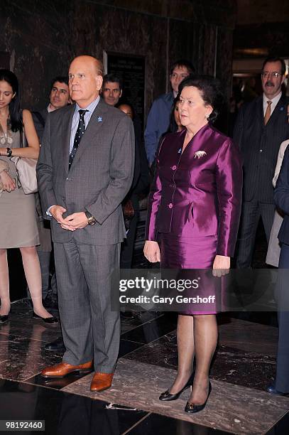 Universal Chairman and co-founder, Autism Speaks, Bob Wright and First Lady of Albania, Dr. Liri Berisha attend the lighting of The Empire State...