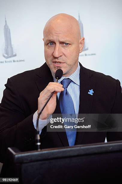 Celebrity chef Tom Colicchio lights The Empire State Building on April 1, 2010 in New York City.