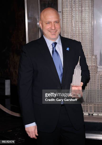 Celebrity chef Tom Colicchio lights The Empire State Building on April 1, 2010 in New York City.