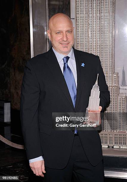 Celebrity chef Tom Colicchio lights The Empire State Building on April 1, 2010 in New York City.