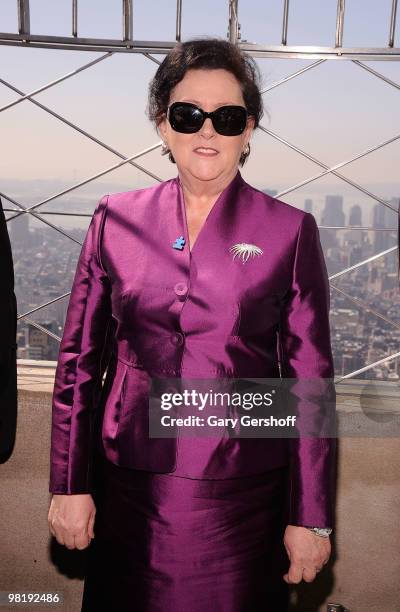 First Lady of Albania, Dr. Liri Berisha poses for pictures on the Observation Deck of The Empire State Building on April 1, 2010 in New York City.