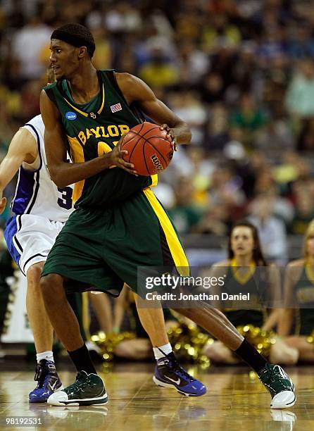 Anthony Jones of the Baylor Bears looks to pass against the Duke Blue Devils during the south regional final of the 2010 NCAA men's basketball...