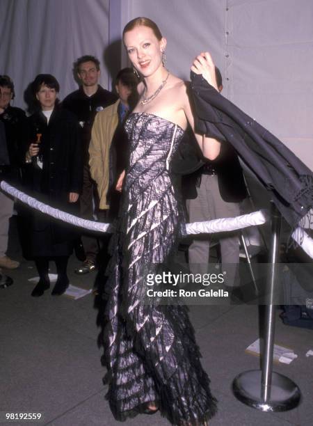 Model Karen Elson attends the Party to Celebrate the Unveiling of the New LVMH Towers Designed by Christian de Portzamparc on December 8, 1999 at...