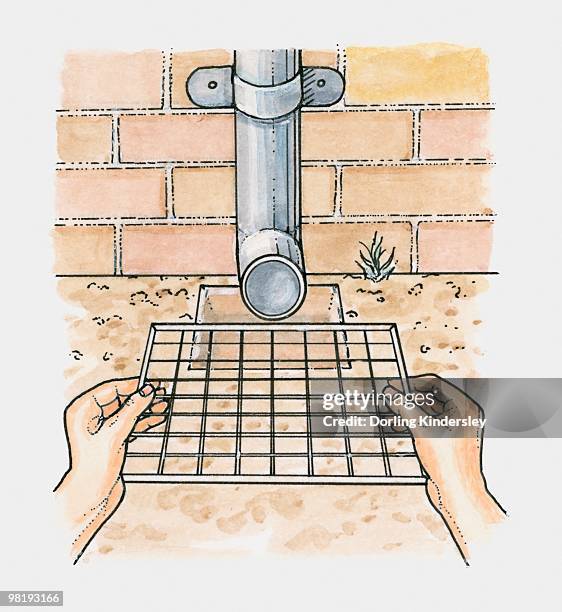 using a cooling rack to cover an open drain - cooling rack stock illustrations