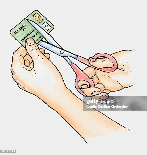 Hands Using Scissors To Cut Up An Old Credit Card High-Res Vector Graphic -  Getty Images