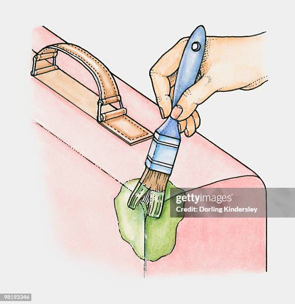 hand marking luggage with paint - white studio corner stock illustrations