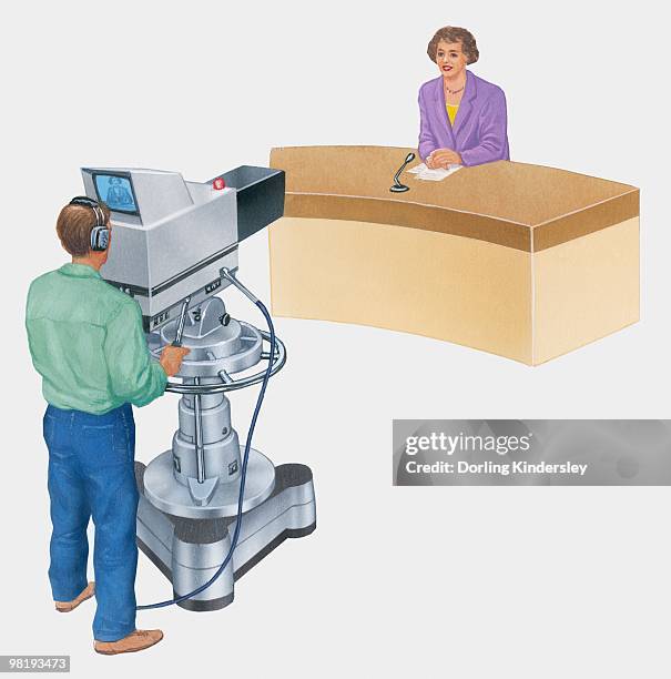 illustration of broadcaster and camera operator - film crew stock illustrations