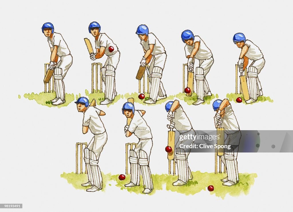 Cricket batting technique, multiple image
