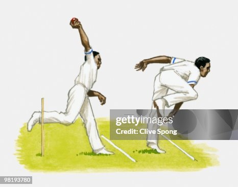 Cricket bowling technique, multiple image Cricket bowling technique, multiple image