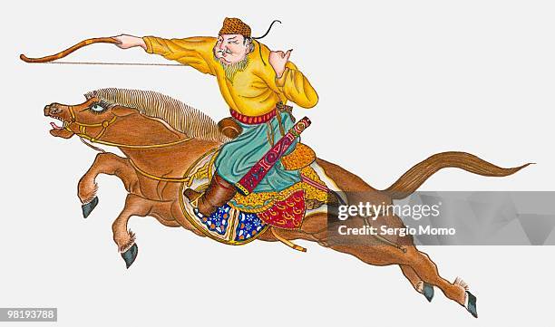 one of genghis khan's soldiers - mongolischer abstammung stock-grafiken, -clipart, -cartoons und -symbole