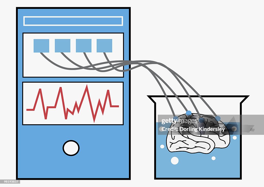 Simplistic Computer Brain Trigger Digital Illustration Of Computer Providing Stimulation To Human Brain ...