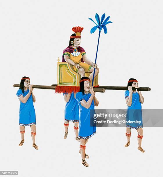 illustration of inca royalty being carried on litter by four men - inca stock illustrations