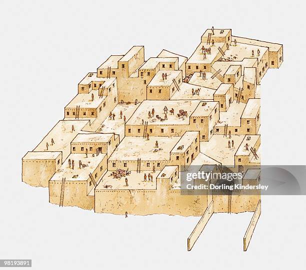 catal huyuk, ancient settlement in anatolia, turkey, from c. 6500 bc - neolithic site of çatalhöyük stock illustrations